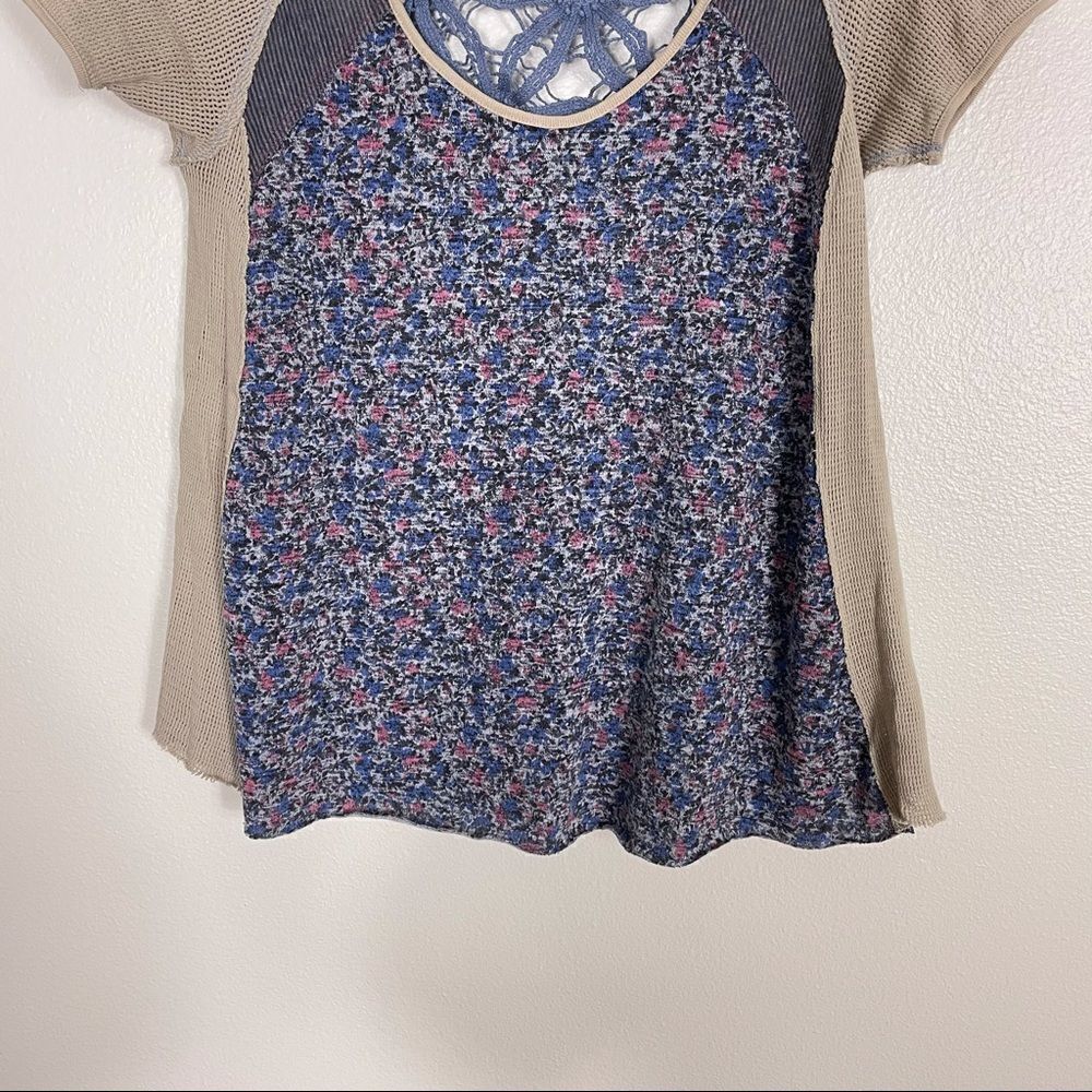 Free People Blue & Pink Floral Crochet Tshirt - Picture 4 of 8
